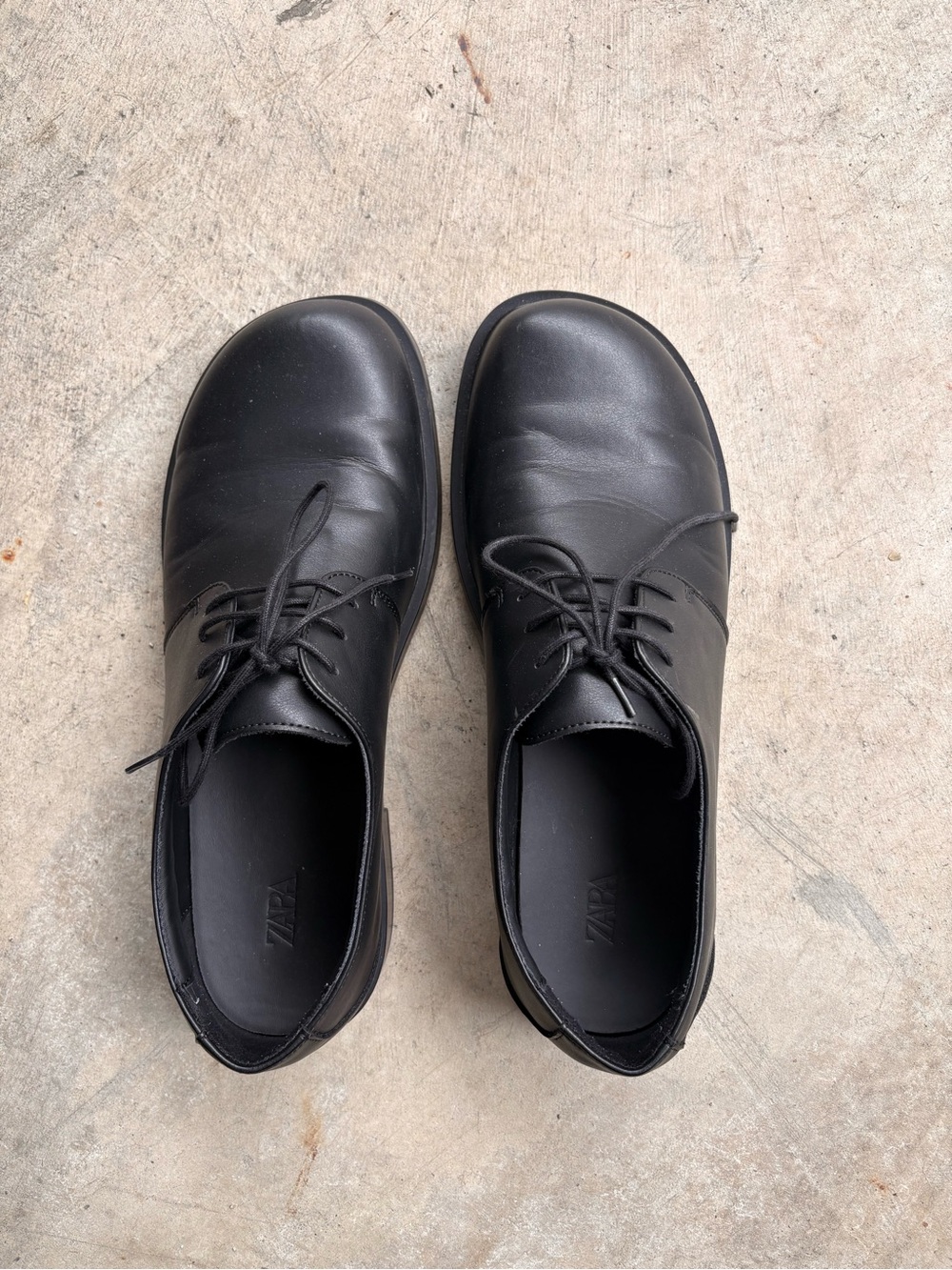 Zara Black Leather Derby Lace-Up Shoes